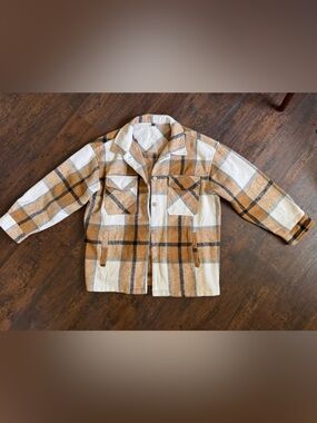 Plaid Cream & Tan Oversized Women's Shacket